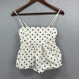 GAP Cami Top Womens S White Polka Dot Peplum Bubble Hem Cotton Cami Summer Retro